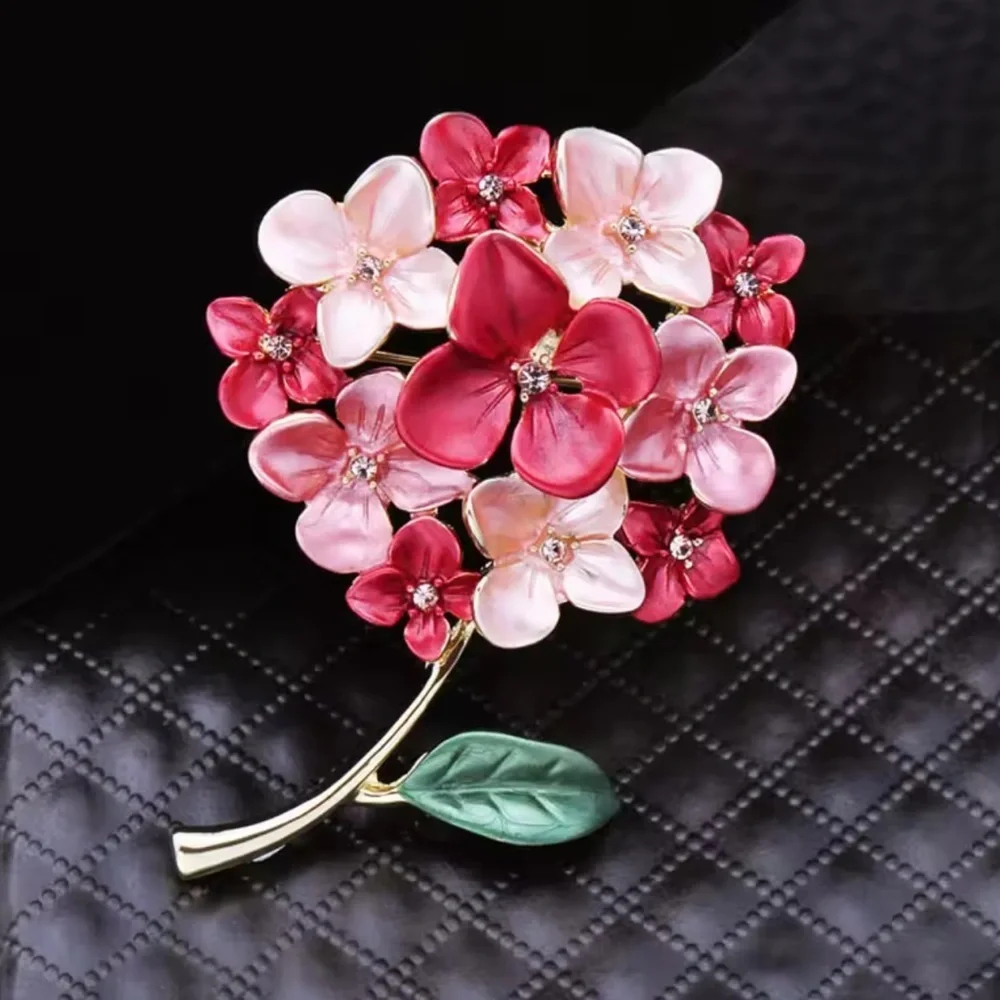 Vintage Floral Bouquet Brooch – Red White Flower Pin with Rhinestones